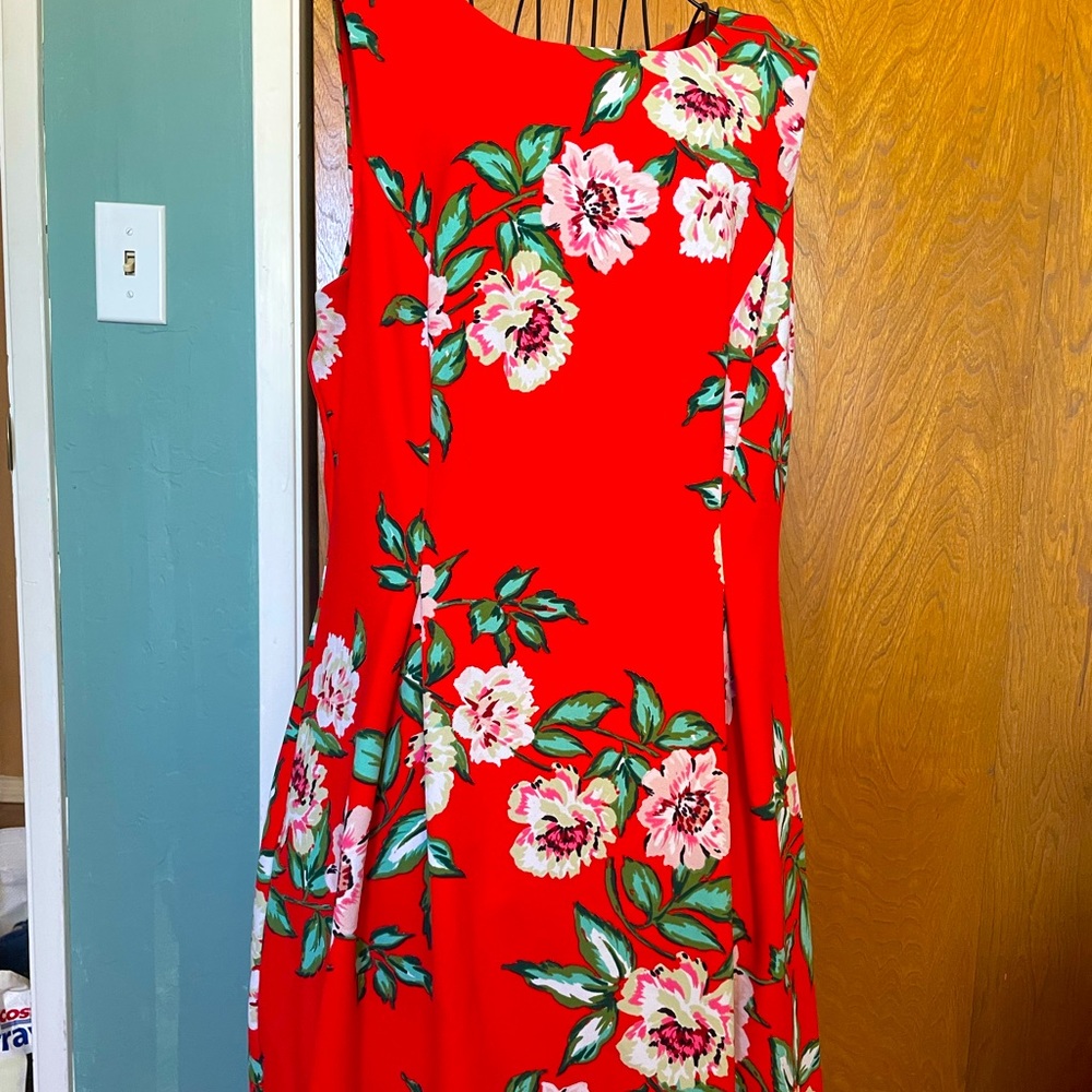 K. Howard red floral sleeveless dress office summer wedding dressy size 14